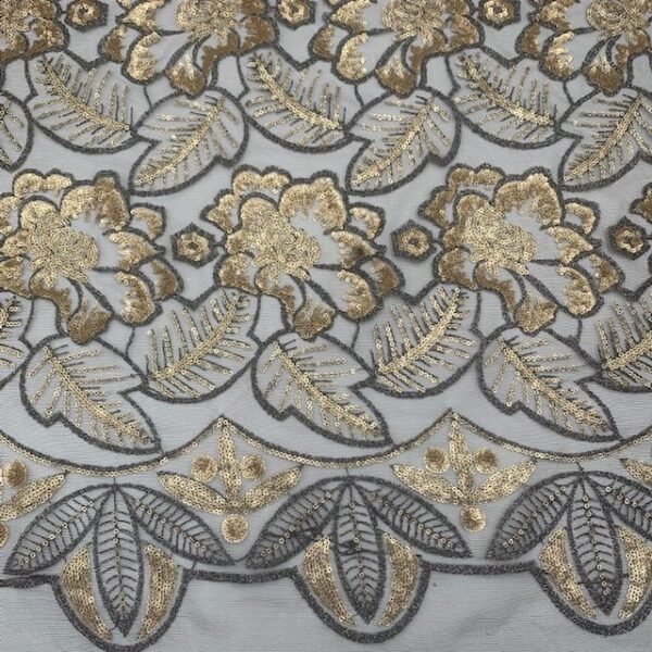 Renda Sequin - Fundo Preto c/ Dourado