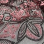 Renda Sequin - Fundo Preto c/ Rosa