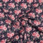 Seda Crepe - Floral - Preto