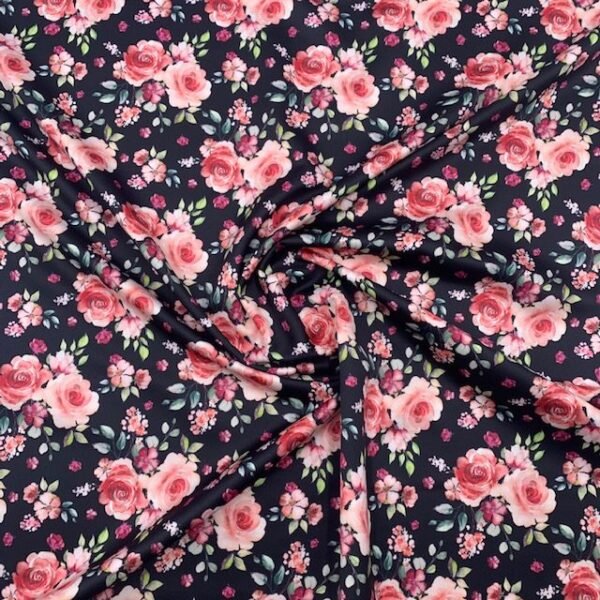 Seda Crepe - Floral - Preto