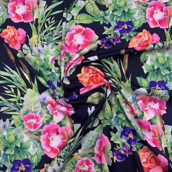 Seda - Floral - Preto