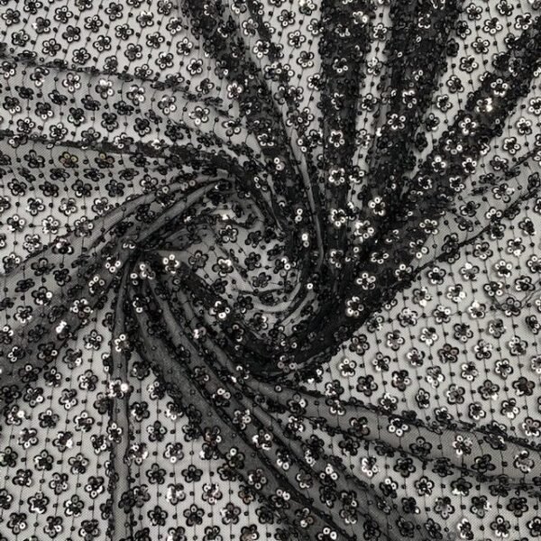 Renda Sequin Flower - Preto