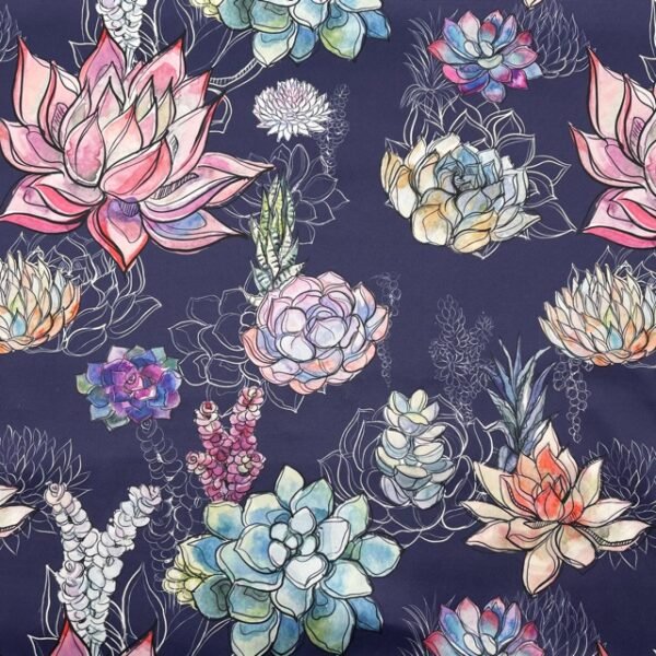 Seda Twill Floral - Azul Marinho