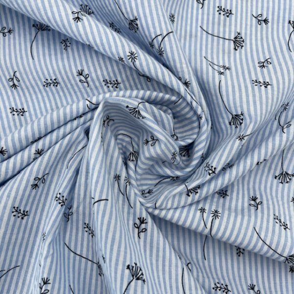 Tecido Seersucker Flower - Azul Claro