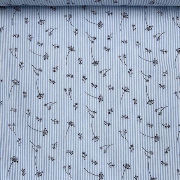 Tecido Seersucker Flower - Azul Claro