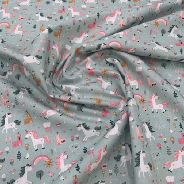 Popeline Unicórnios - Verde