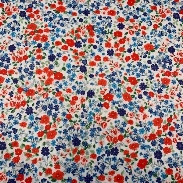 Seda Crepe - Floral - Vermelho / Azul