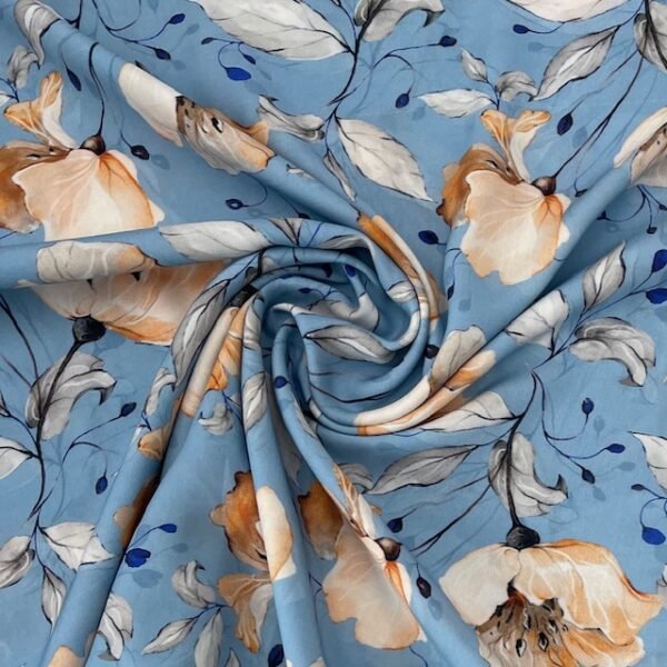 Viscose Digital Flower - Azul Claro