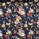 Popeline Digital Flowers - Azul Marinho