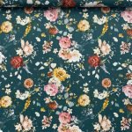 Popeline Digital Flowers - Azul Petróleo