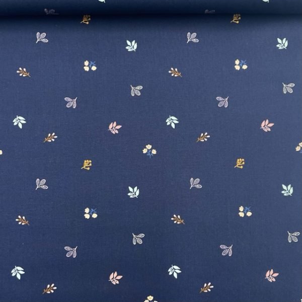 Popeline Giraffe and Leaves - Azul