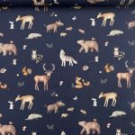 Popeline Forest Animals - Azul Marinho
