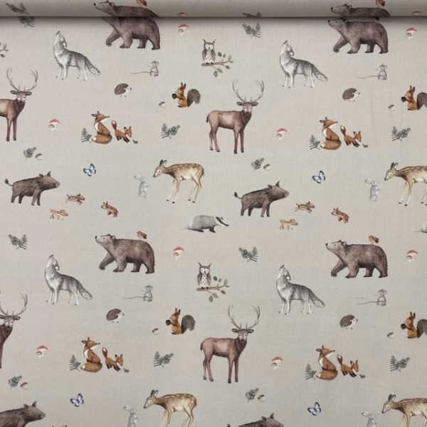 Popeline Forest Animals - Bege