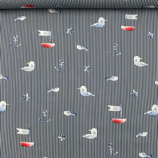 Popeline Stripes Marine - Azul Marinho