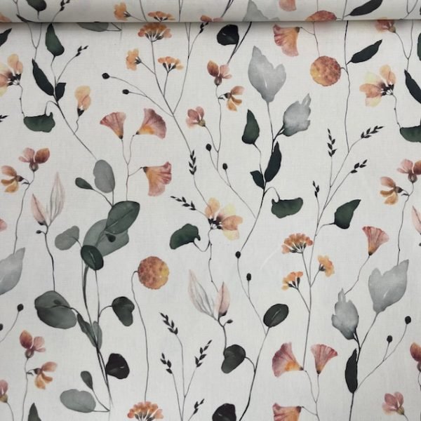 Canvas Digital Flowers and Leaves - Branco