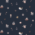 Popeline Digital Sea - Azul Marinho