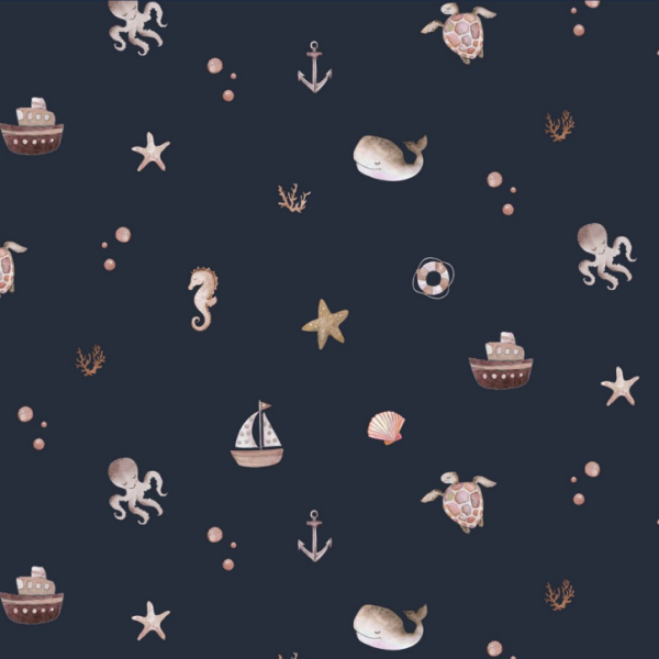 Popeline Digital Sea - Azul Marinho