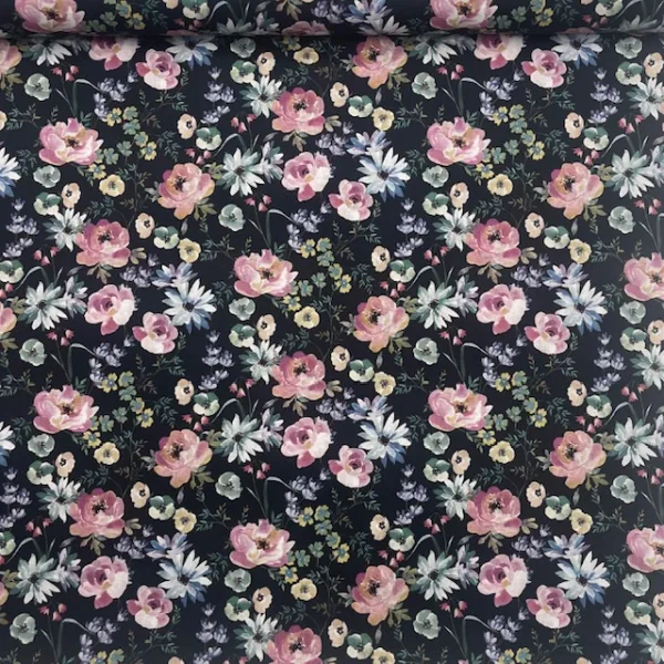 Popeline Flowers - Preto