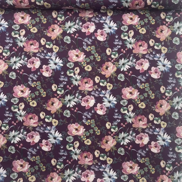 Popeline Flowers - Roxo