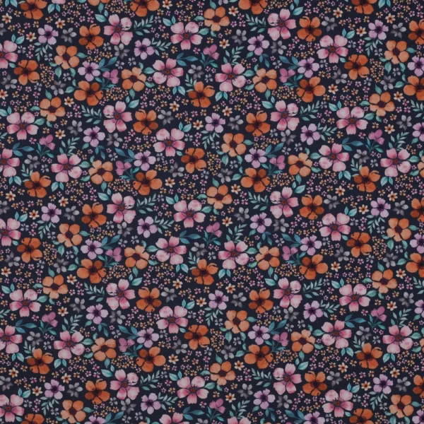 Popeline Flower - Azul Marinho