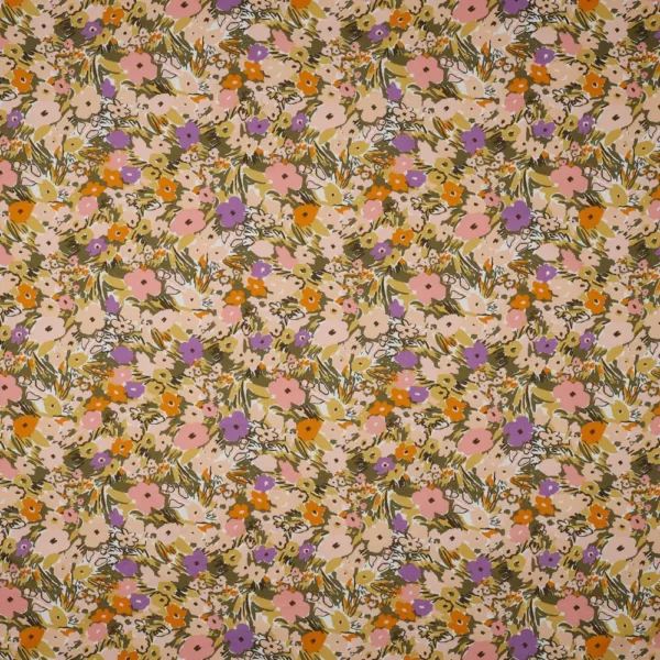 Popeline Flower Fest - Branco / Lilás