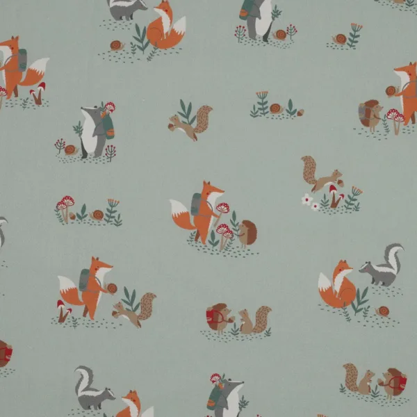 Popeline Forest Animals - Verde Menta