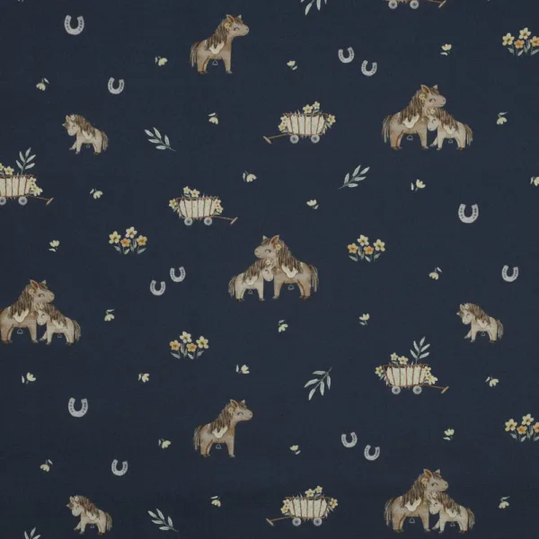 Popeline Sweet Horses - Azul Marinho