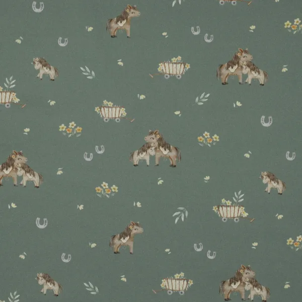 Popeline Sweet Horses - Verde
