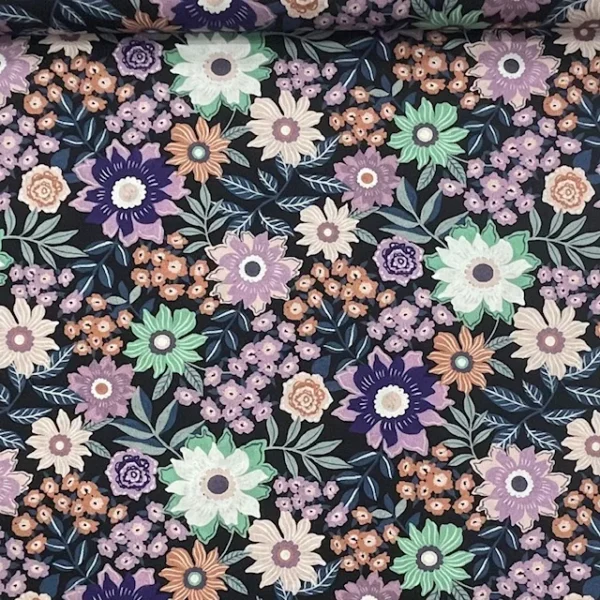 Popeline Digital Flower - Preto