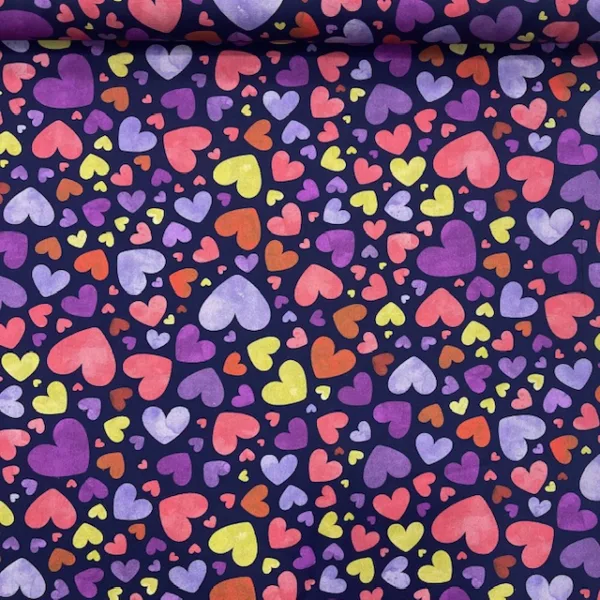 Popeline Digital Hearts - Azul