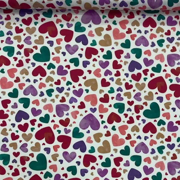 Popeline Digital Hearts - Branco