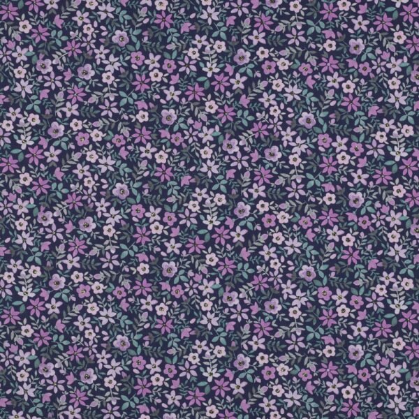 Popeline Digital Flowers - Azul / Roxo