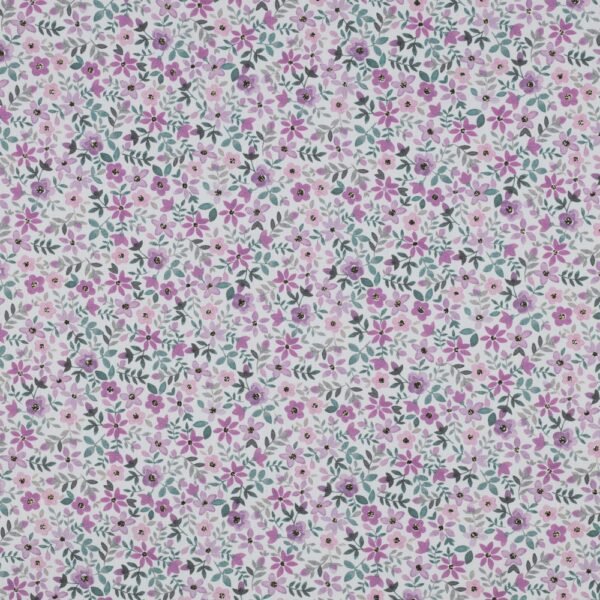 Popeline Digital Flowers - Branco / Roxo