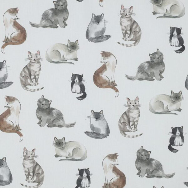 Popeline Digital Gatos - Branco