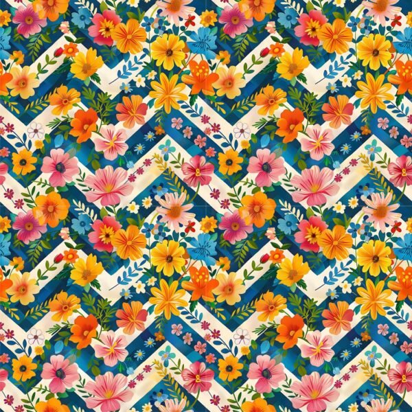 Lycra Estampada - Chevron Flowers
