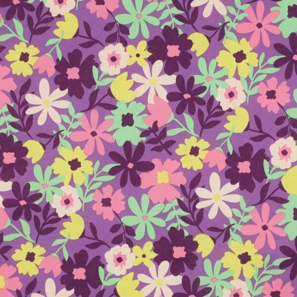 Popeline Resinada Flowers - Roxo