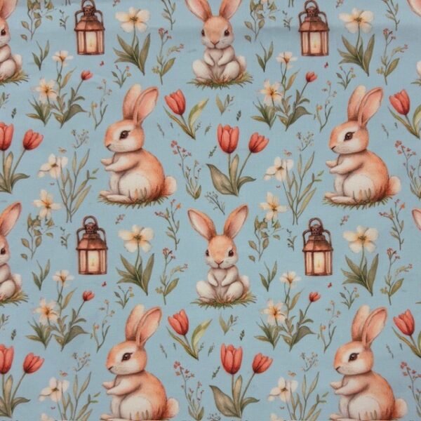 Popeline Coelhinho Páscoa - Azul