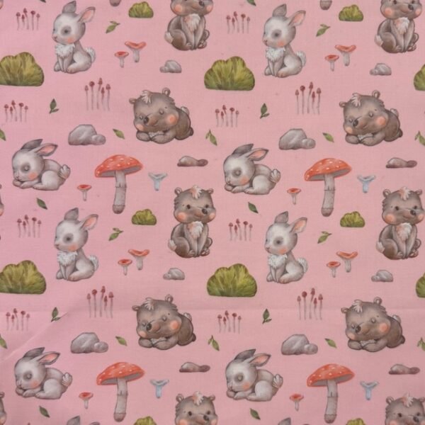 Popeline Rabbit and Bear - Rosa