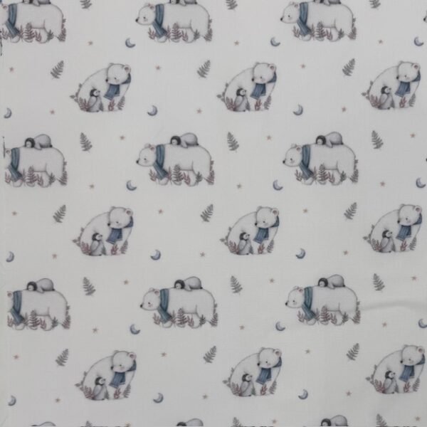 Tecido Popeline Urso e Pinguin - Branco