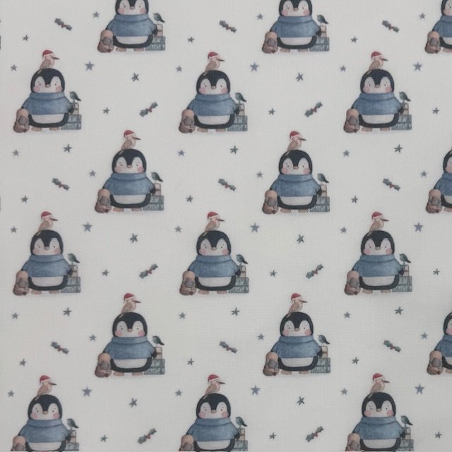 Tecido Popeline Estampado (12) Tecido Popeline Pinguins - Branco - Image 1