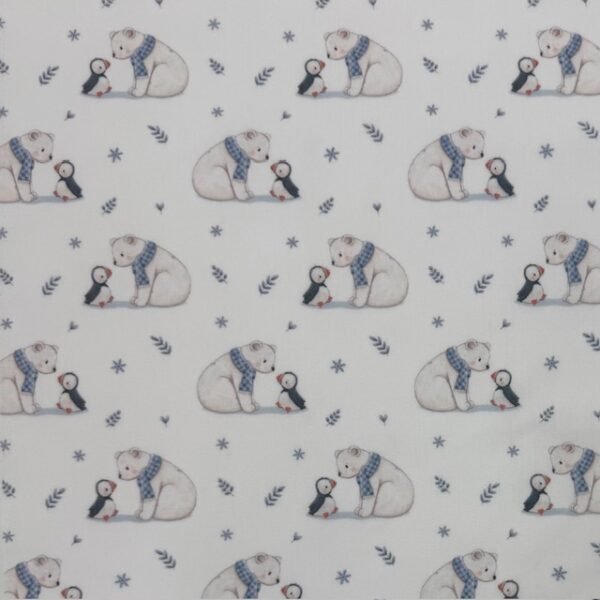 Tecido Popeline Urso e Pinguin - Branco