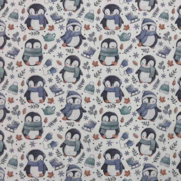 Tecido Popeline Pinguins - Branco