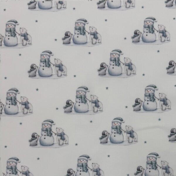 Tecido Popeline Urso e Pinguin - Branco