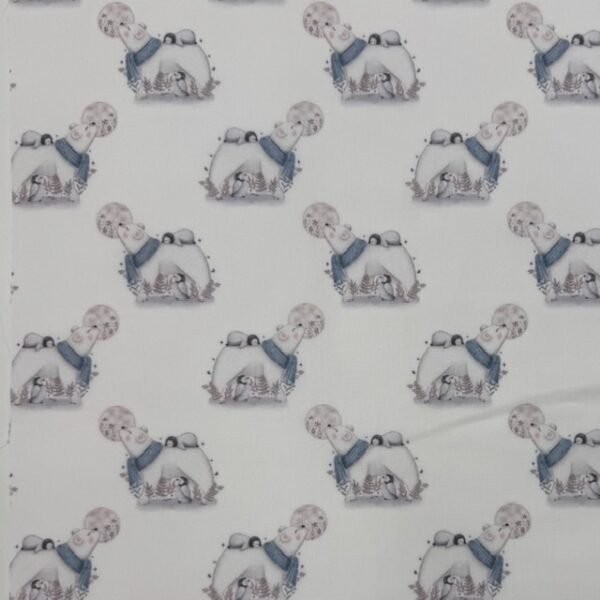 Tecido Popeline Urso e Pinguin - Branco