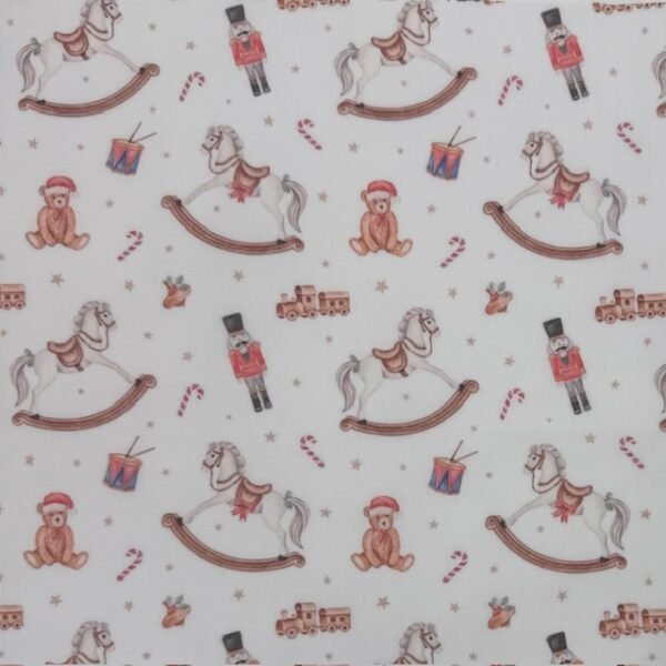 Tecido Popeline Brinquedos Natal - Branco