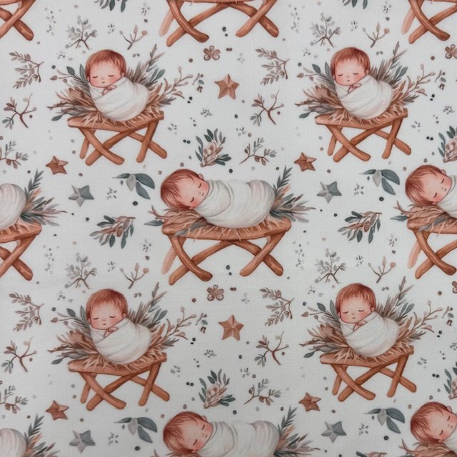 Tecido Popeline Natal Menino Jesus 10 Violet Fabrics