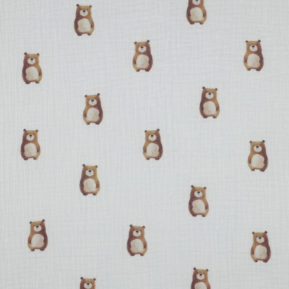 Tecido Musselina Ursinhos Branco d Violet Fabrics