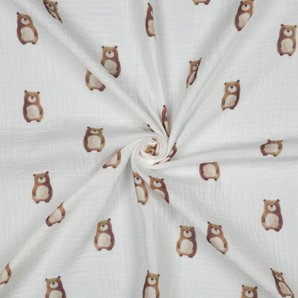 Tecido Musselina Ursinhos Branco v Violet Fabrics