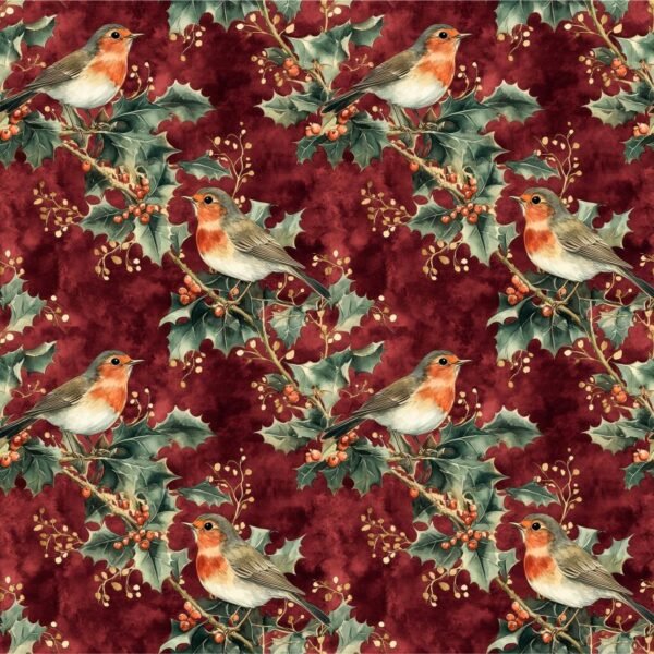 Tecido Decoração Policanvas Natal Pássaro e Azevinho