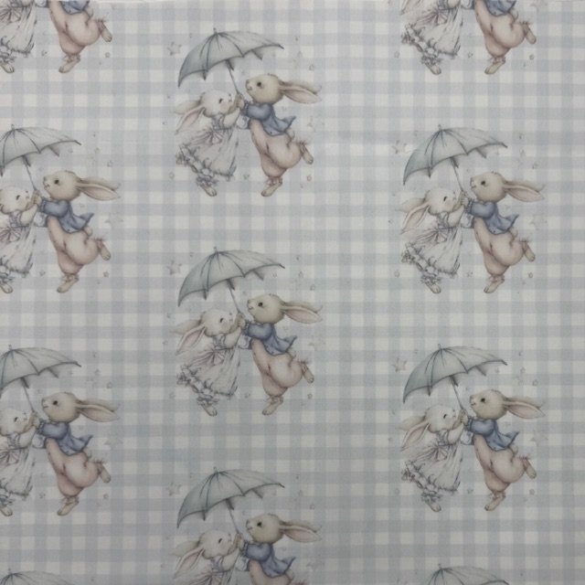 Popeline Xadrez Coelhinhos - Azul Popeline Xadrez Coelhinhos - Azul - Image 1